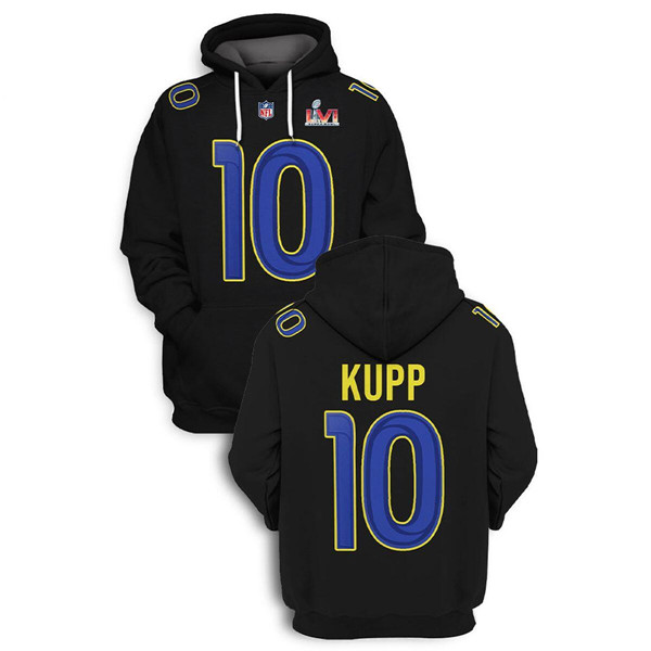 Men's Los Angeles Rams #10 Cooper Kupp 2021 Black Super Bowl LVI Pullover Hoodie